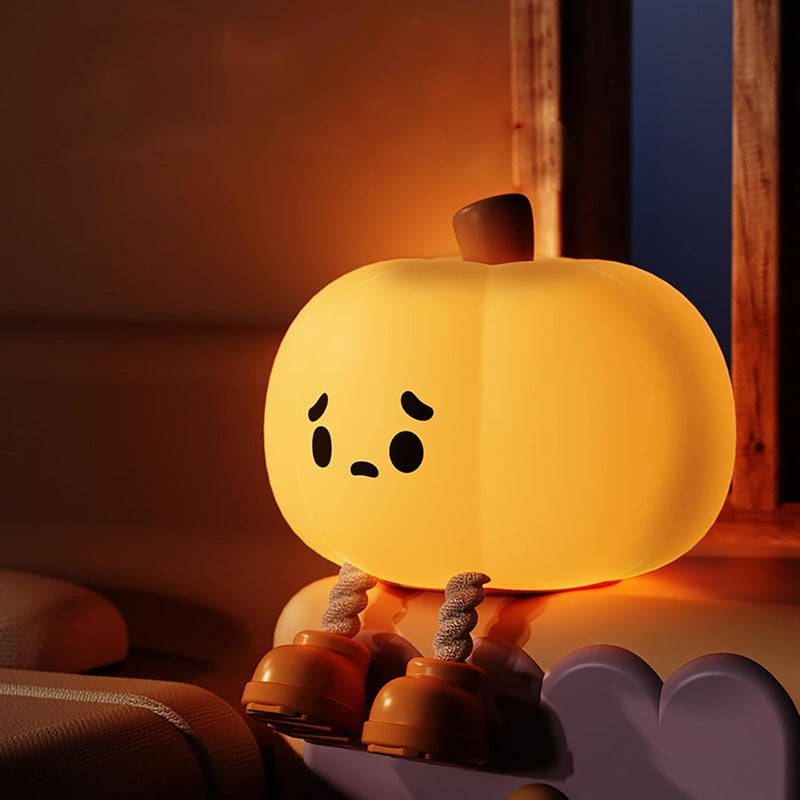 Lampka nocna dla dziecka, lampka nocna dla dzieci, akumulatorowa lampa w kształcie dyni na Halloween, silikonowa lampka nocna dotykowa dla dzieci i do