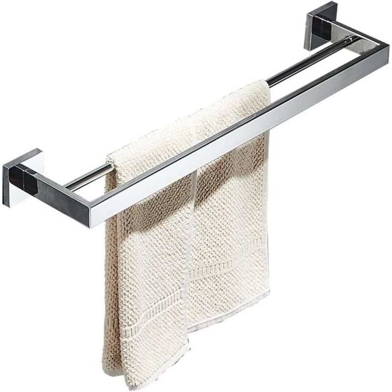 Podwójny wieszak na ręczniki ścienny, 60 cm, polerowana chromowana stal nierdzewna, odporny na rdzę i korozję, nowoczesny design do łazienki