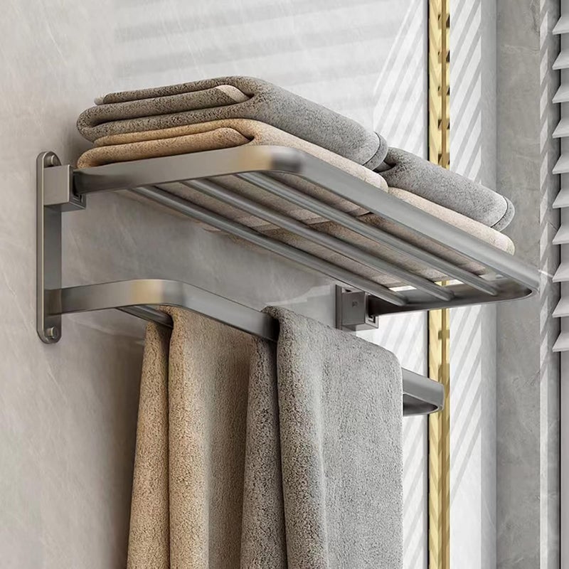 Wieszak na ręczniki ścienny z 2 uchwytami na ręczniki, aluminiowy, szary, 60 cm