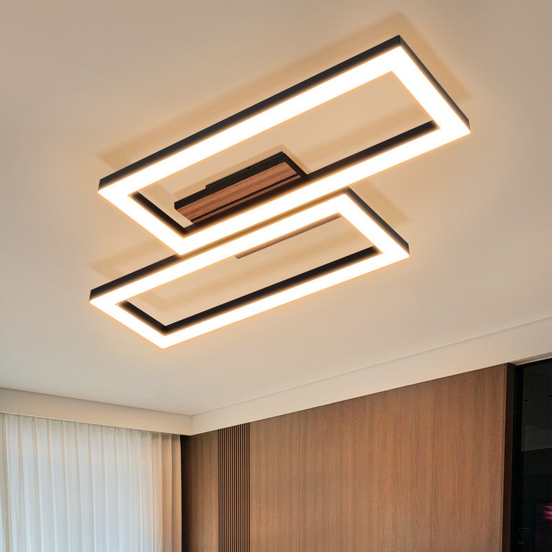 NETTLIFE Lampa sufitowa LED 50 cm, efekt czarnego drewna, nowoczesna prostokątna lampa sufitowa, ciepła biel 3000 K do sypialni, salonu