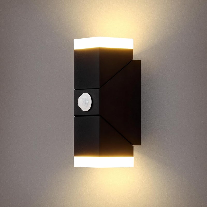 12 W zewnętrzna lampa ścienna z czujnikiem ruchu, wodoodporna lampa ścienna LED IP65 z detekcją, nowoczesna lampa wejściowa, ciepłe białe światło 3000