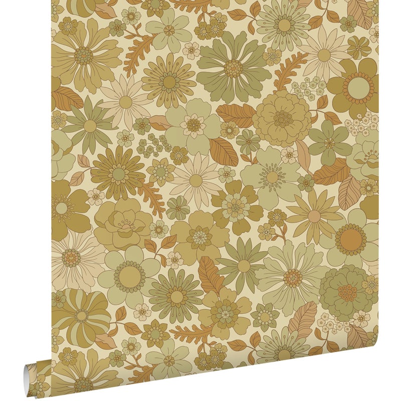 Tapeta retro kwiaty szaro zielonym - 50 x 900 cm - ESTAHOME