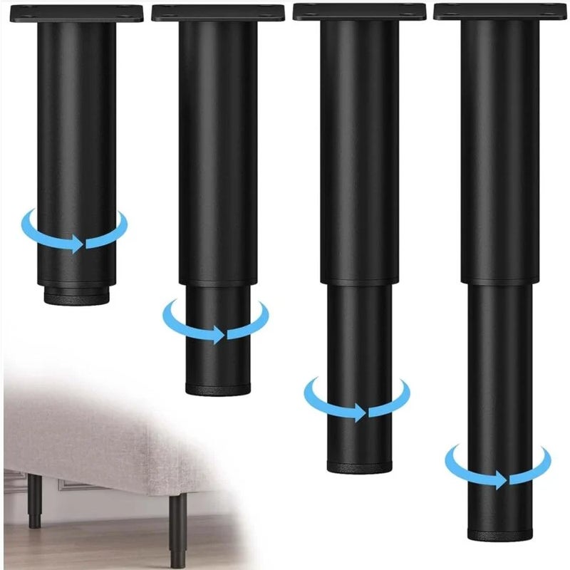 Nogi meblowe metalowe regulowane, 4 sztuki (18-30 cm), czarne, do szafek łazienkowych, odpowiednie do łóżek, sof, szaf, stołów