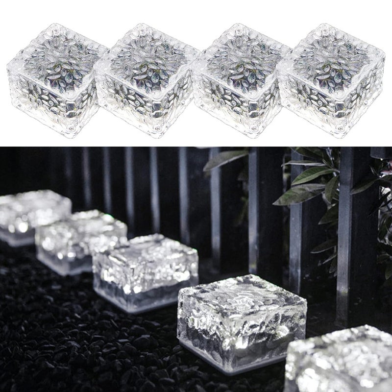 Lampy solarne w kształcie bryły lodu z czujnikiem, PVC, 7 x 7 x 5 cm, białe światło, zestaw 4 sztuk, odpowiednie do ścieżek, ogrodów, patio, tarasów