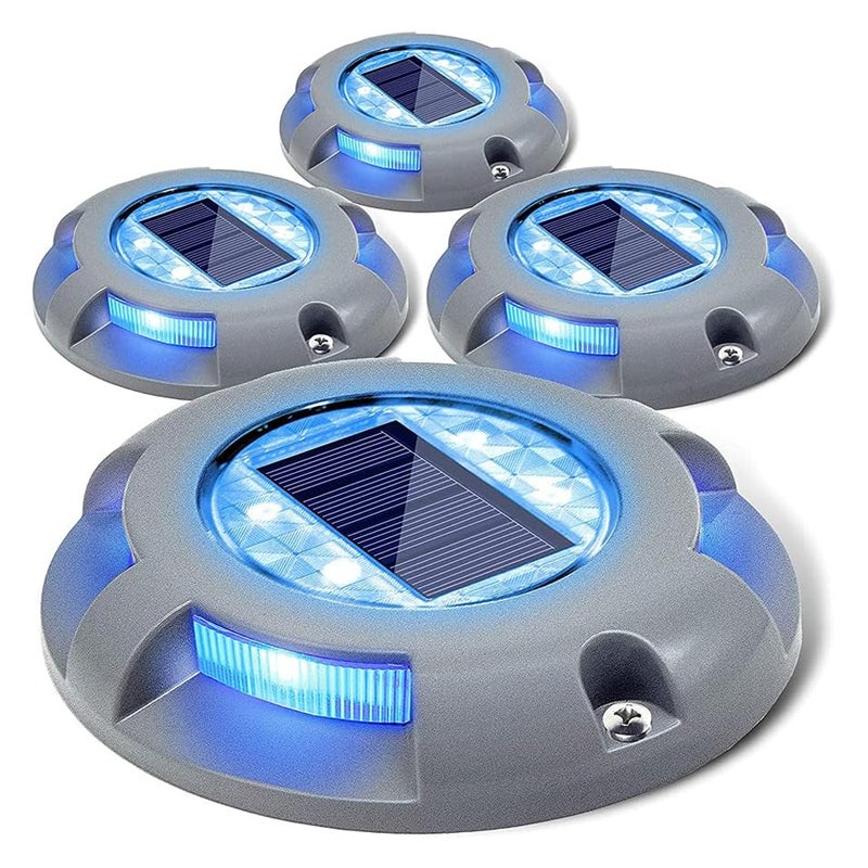 Lampy solarne na patio, lampy na ścieżki, wodoodporne zewnętrzne lampy LED do ogrodu, na pomost, podjazd, podwórko, zestaw 4 szt. (niebieskie)