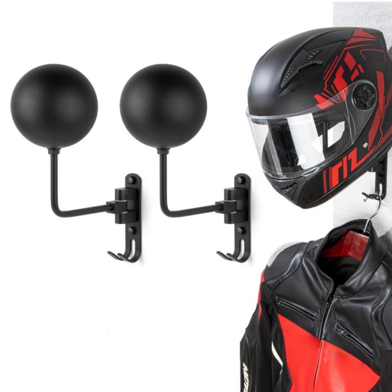Uchwyt ścienny na kask motocyklowy, obrotowy o 180°, do rowerów i motocykli, z 2 haczykami, do wieszania czapek, płaszczy i kluczy
