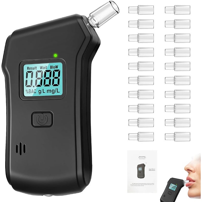 Elektroniczny alkomat, wysoce precyzyjny tester alkoholu z cyfrowym ekranem LCD, 20 ustników, przenośny alkomat do domu i na imprezy
