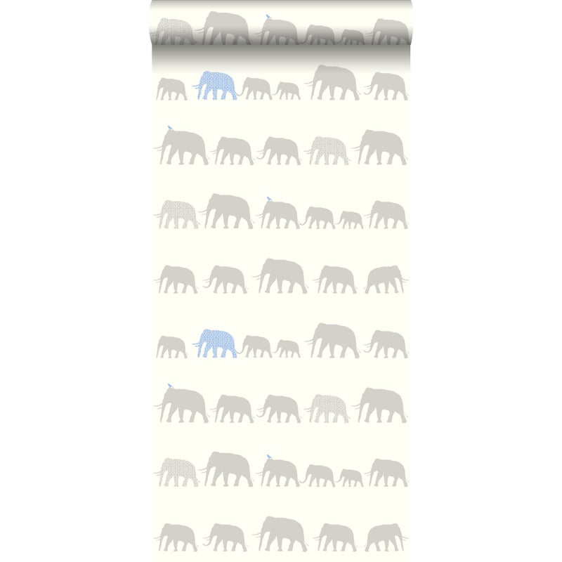 Tapeta słonie srebrnymIjasnoniebieskim - 53 cm x 10.05 m - ESTAHOME