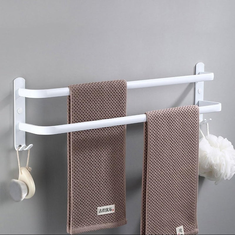 Wieszak na ręczniki ścienny, wielowarstwowy z haczykami, oszczędzający miejsce aluminiowy wieszak na ręczniki (30 cm, biały, 2 warstwy)