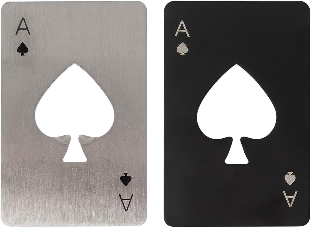 Dwuczęściowy otwieracz do butelek pokerowych (czarny i srebrny), ze stali nierdzewnej, idealny na prezent dla taty w rozmiarze portfela