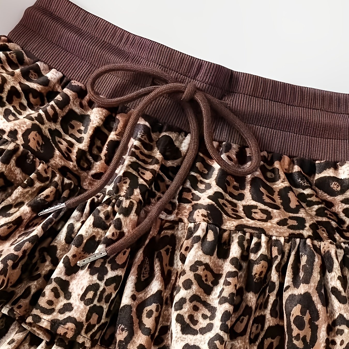 TEMU Damska sukienka w leopardę, bukietowa, jesienno-zimowa, z wysokim stanem, falbankami, zapobiegająca odkrywaniu biustu, w kształcie litery A, z