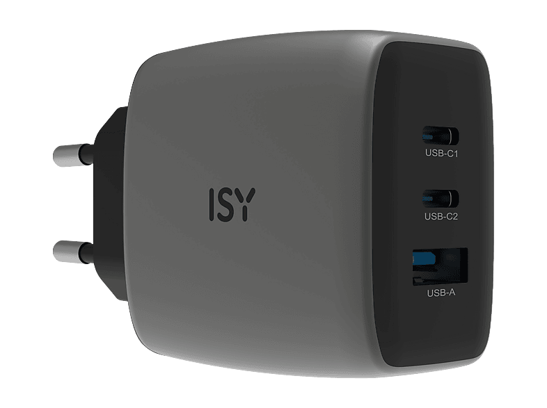 Ładowarka ISY IAC-7065 65W 2x USB-C 1x USB-A PD GaN Szary