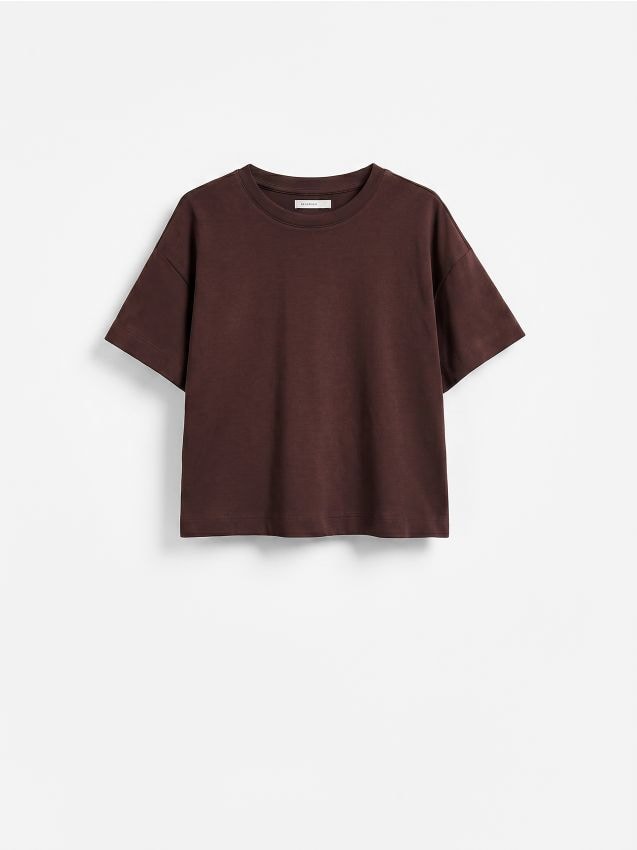 Reserved - Dzianinowy t-shirt z bawełną - ciemnobrązowy