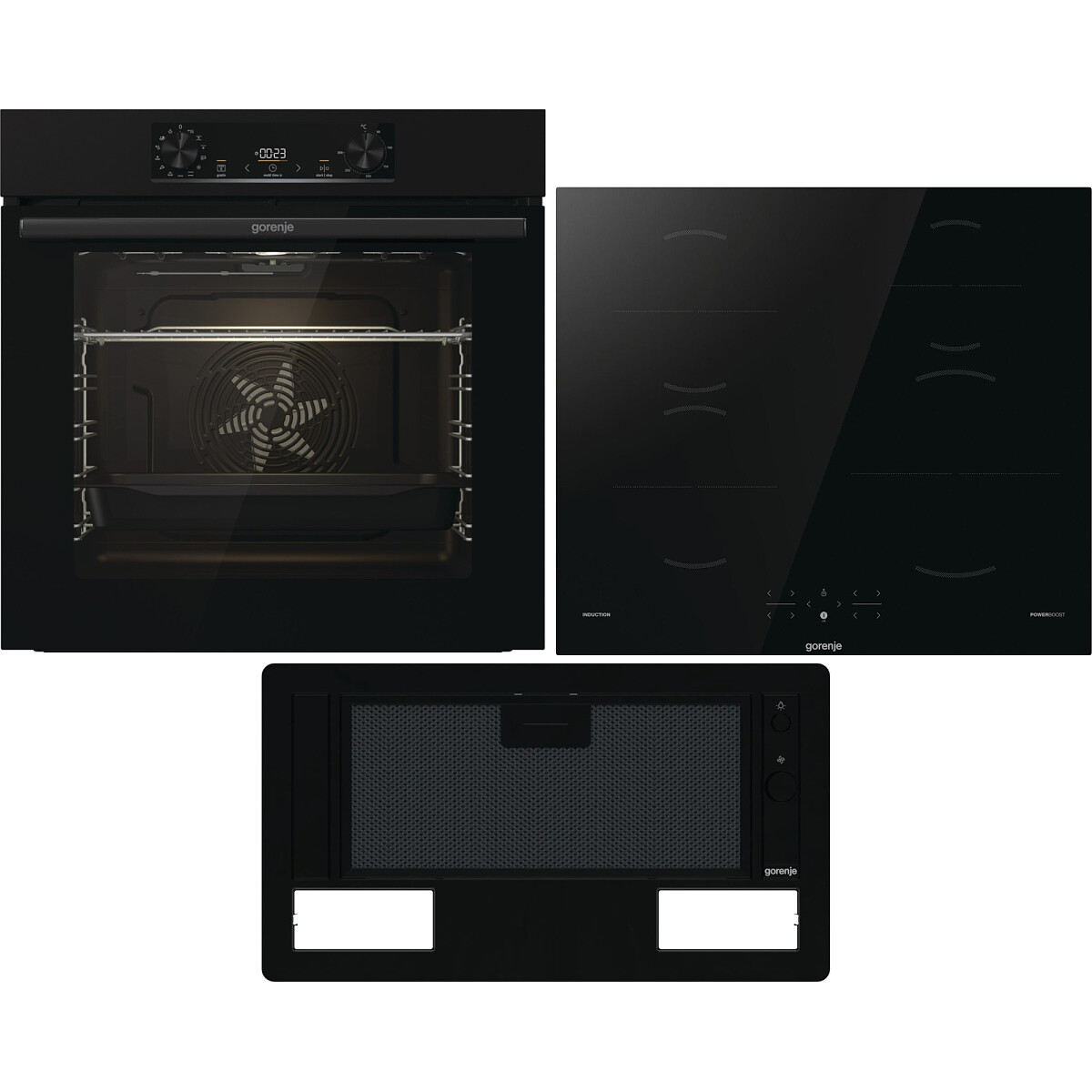 Zestaw AGD do zabudowy Gorenje Piekarnik elektryczny BOP6737E02BK + Płyta indukcyjna GI601FMC + Okap wkład BHI681EB