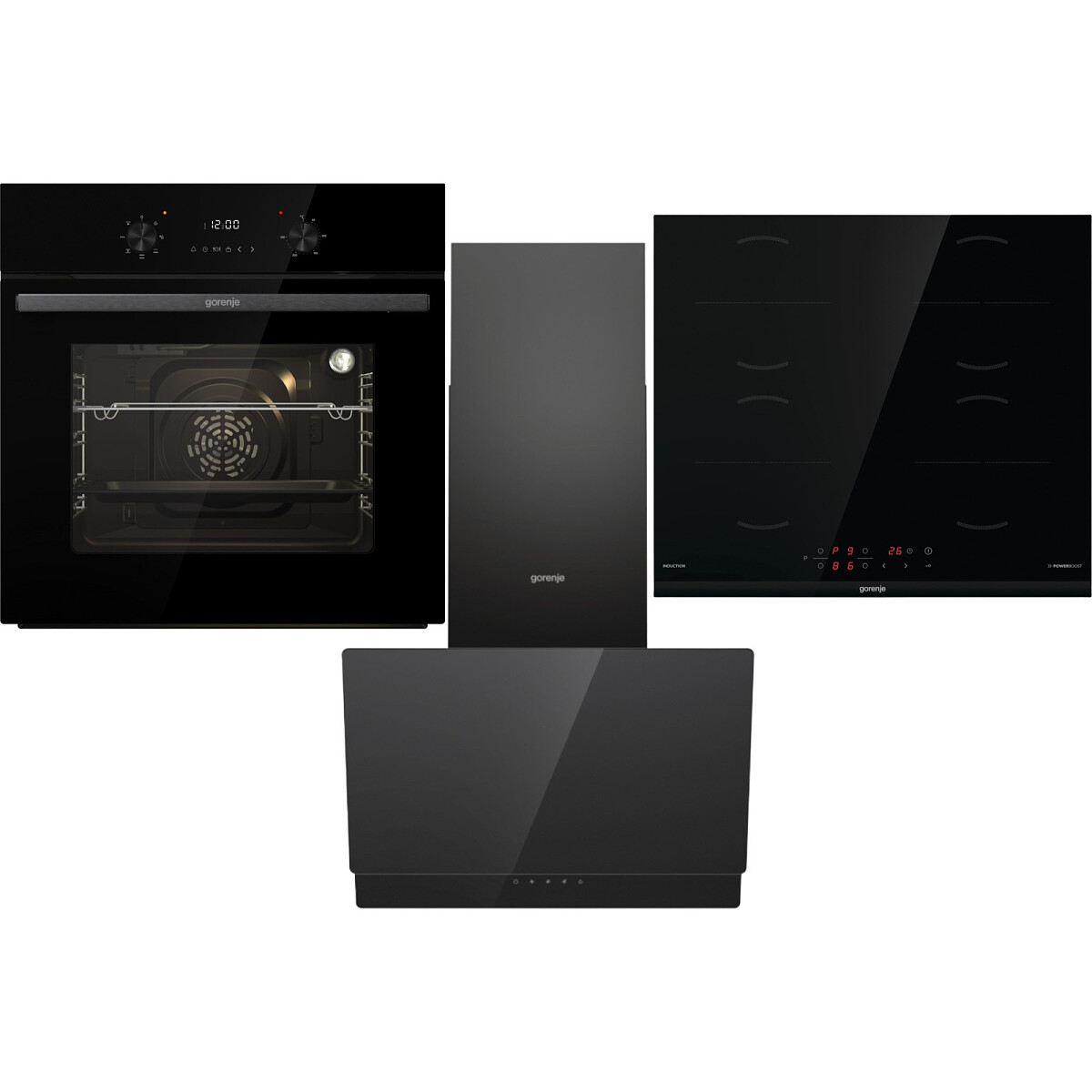 Zestaw AGD do zabudowy Gorenje Piekarnik elektryczny BO6635E01BG + Płyta indukcyjna GI6401BCE + Okap kominowy WHI649EB