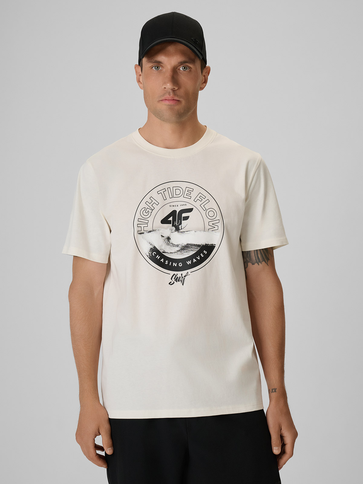 4F T-shirt regular z nadrukiem męski - biały XXL