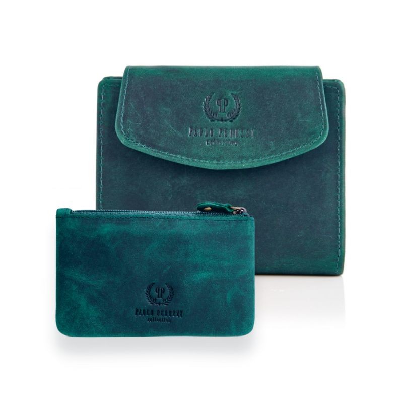 Bestsellerowy portfel damski skórzany T-12 etui na klucze vintage zielone T-51 zestaw upominkowy ZUP-40-GR