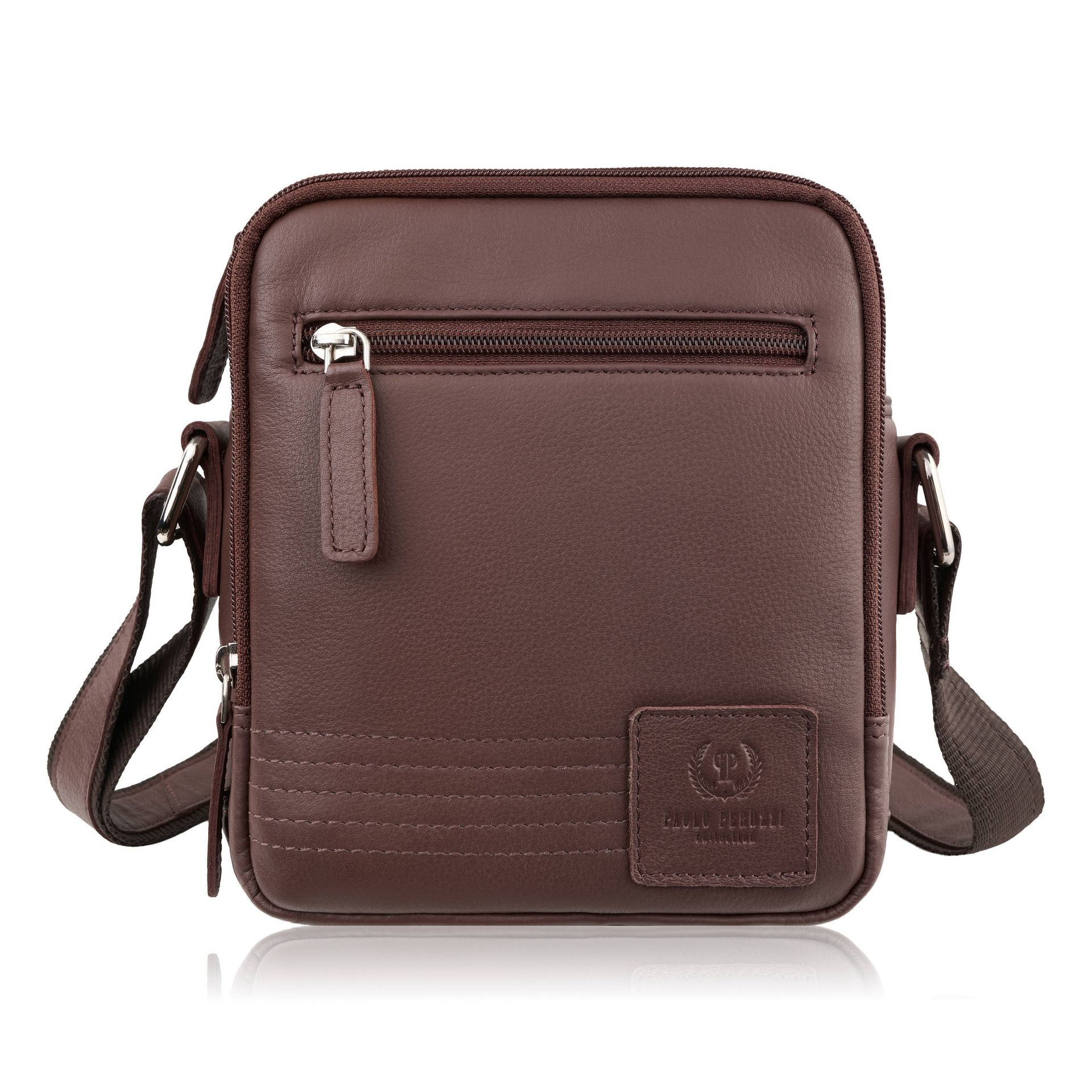 Saszetka męska na ramię brązowa skórzana klasyczna miejska pojemna AY-27-BR