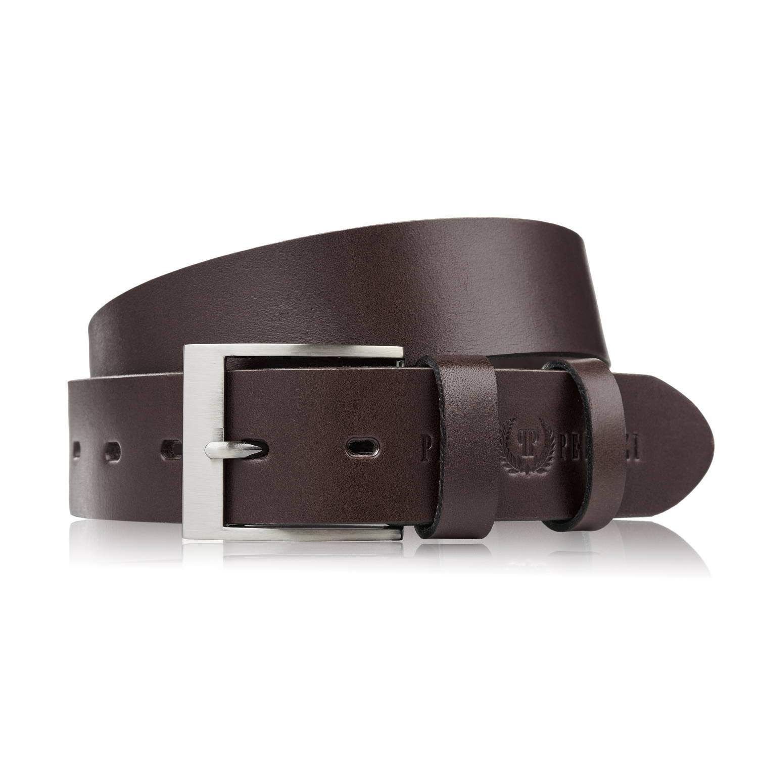 Pasek męski 120 cm skórzany premium z klasyczną klamrą elegancki ciemnobrązowy PG-08-DBR-120