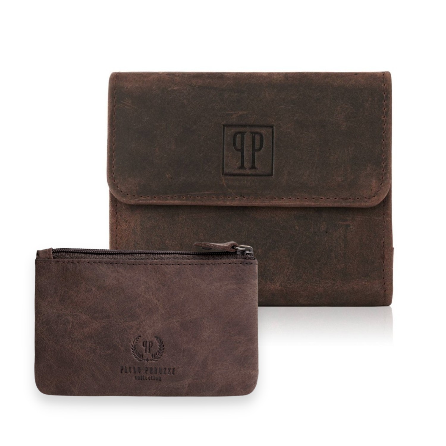 Portfel damski skórzany mały vintage T-11etui na klucze w kolorze brązowy T-51 zestaw upominkowy ZUP-64-BR
