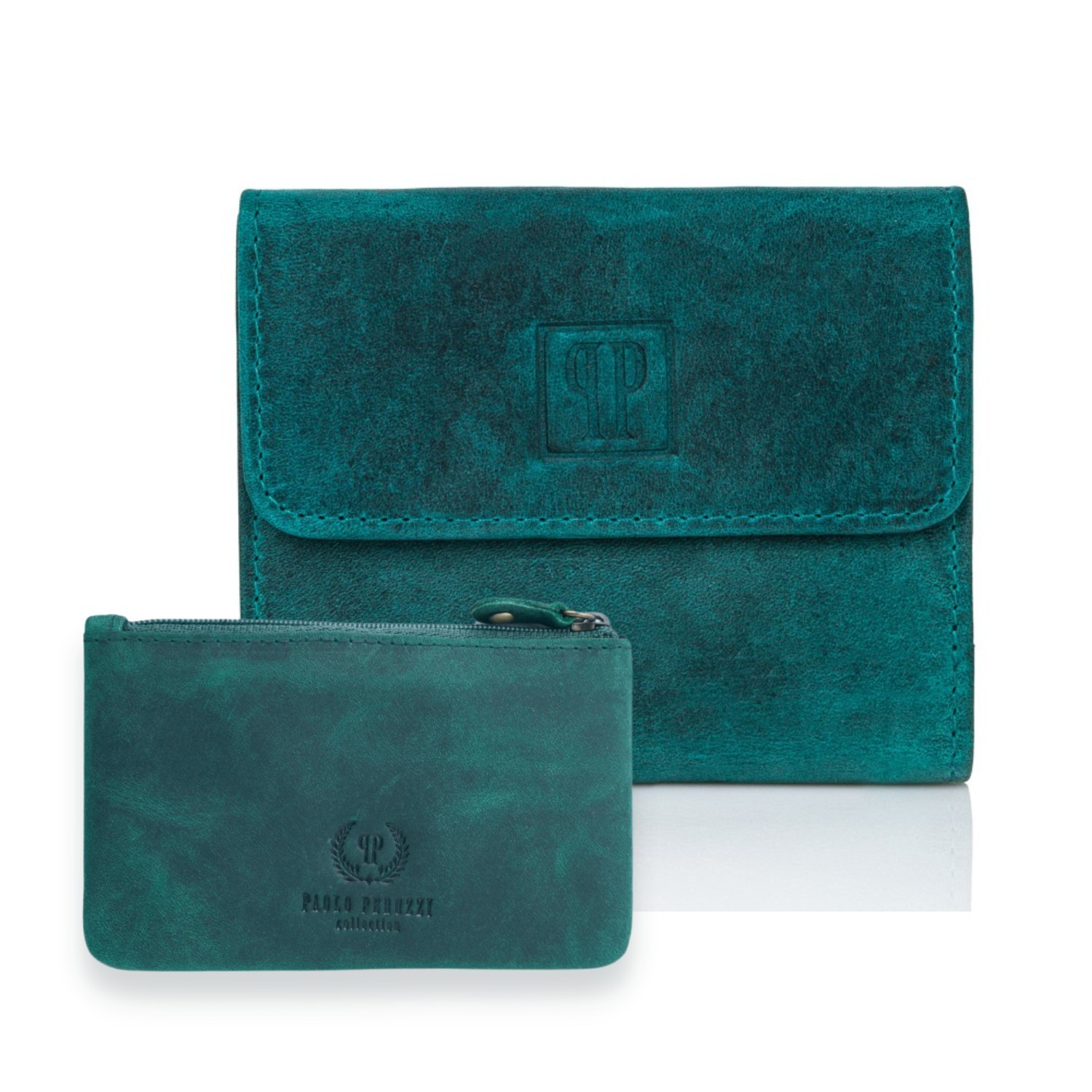 Skórzany portfel damski mały vintage T-11 etui na klucze zielone T-51 zestaw upominkowy ZUP-64-GR
