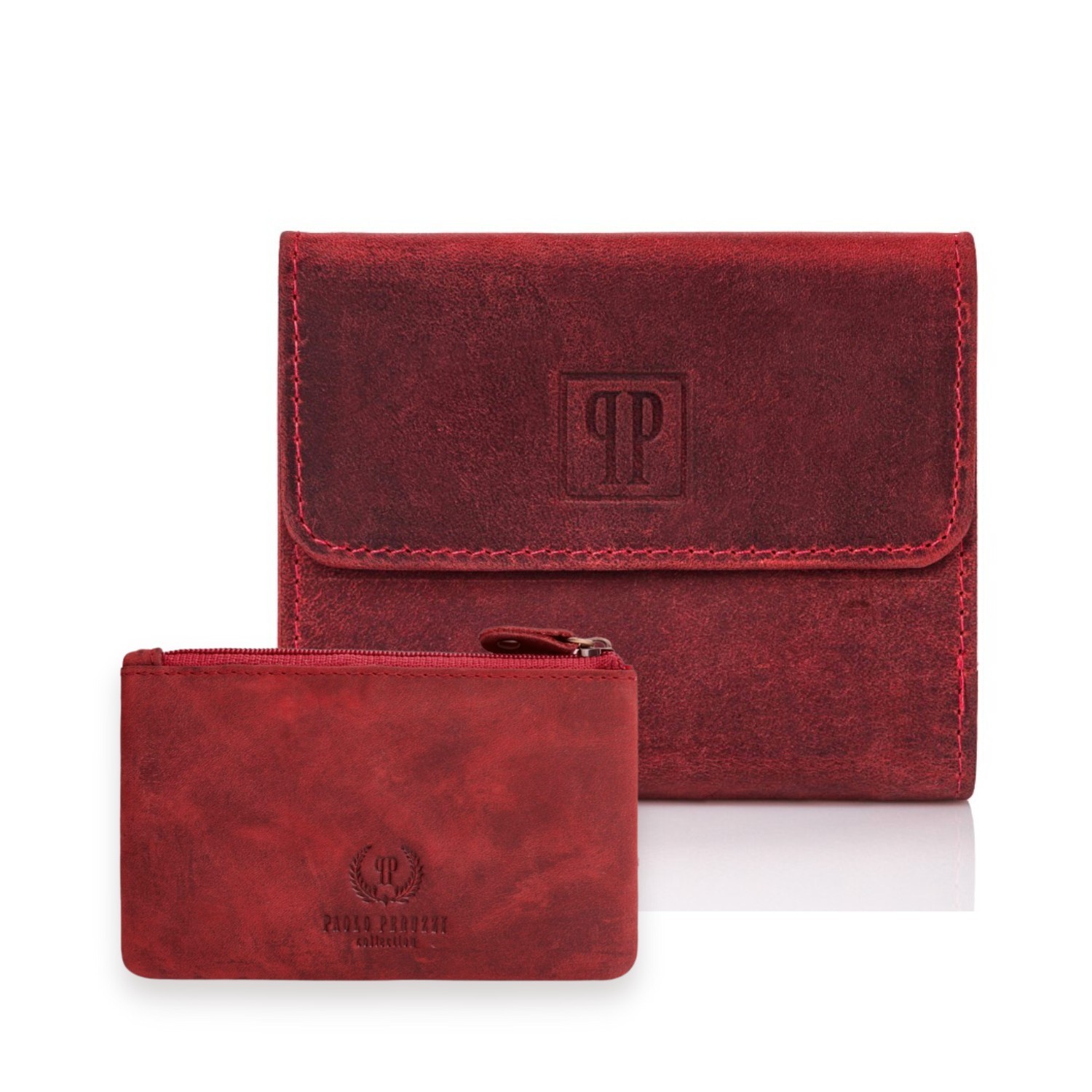 Portfel damski skórzany mały vintage T-11 etui na klucze czerwone T-51 zestaw upominkowy ZUP-64-RD