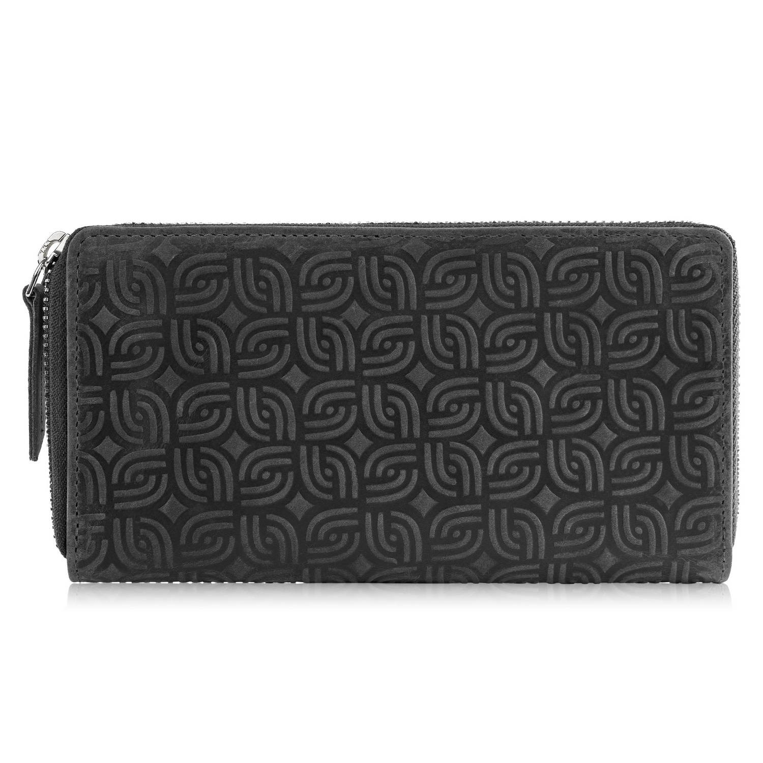 Portfel damski skórzany czarny vintage w geometryczny wzór RFID T-116-HBL