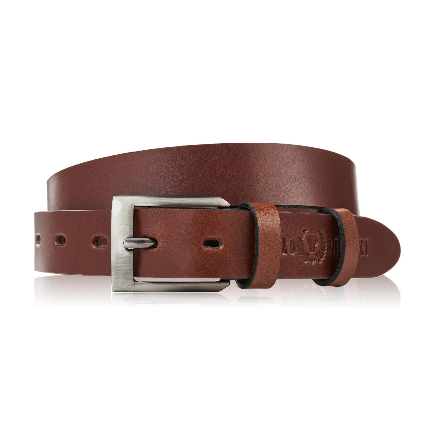 Pasek męski 130 cm skórzany premium z klasyczną klamrą koniakowy Paolo Peruzzi pasek męski do spodni PG-09-CG-130