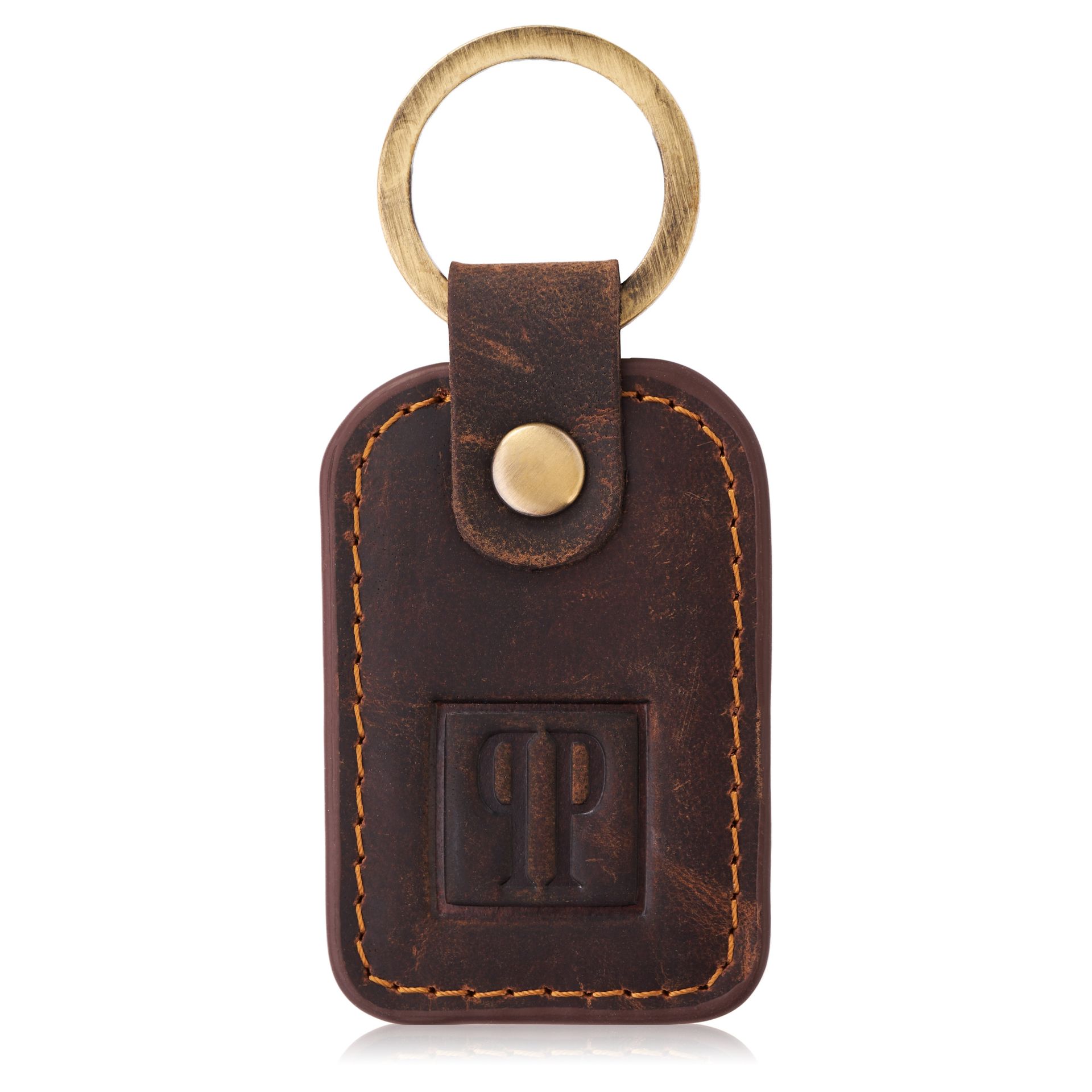 Breloczek do kluczy skórzany brązowy vintage prostokątny Paolo Peruzzi T-86-HBR