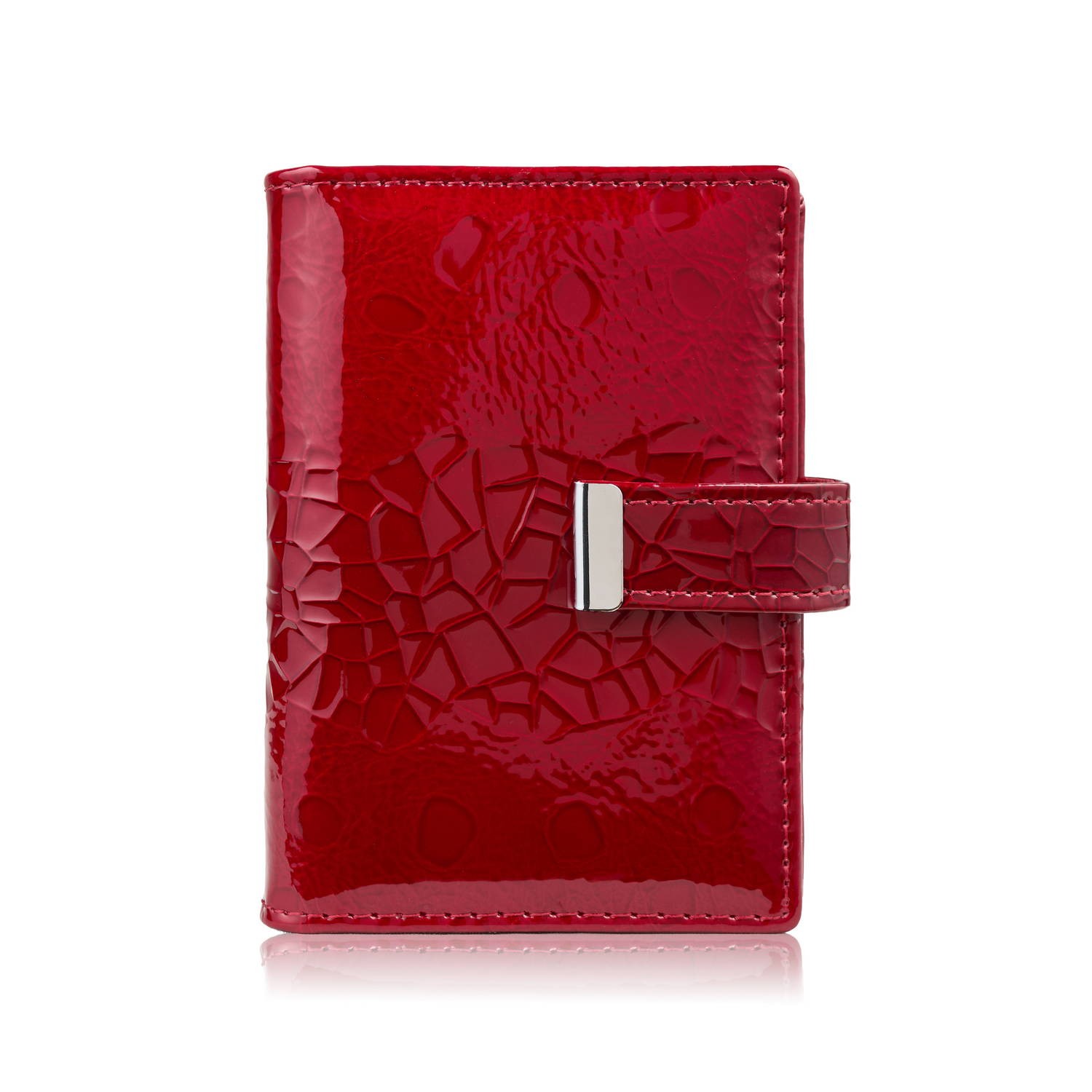 Skórzane czerwone etui na karty lakierowane SP-15-RD