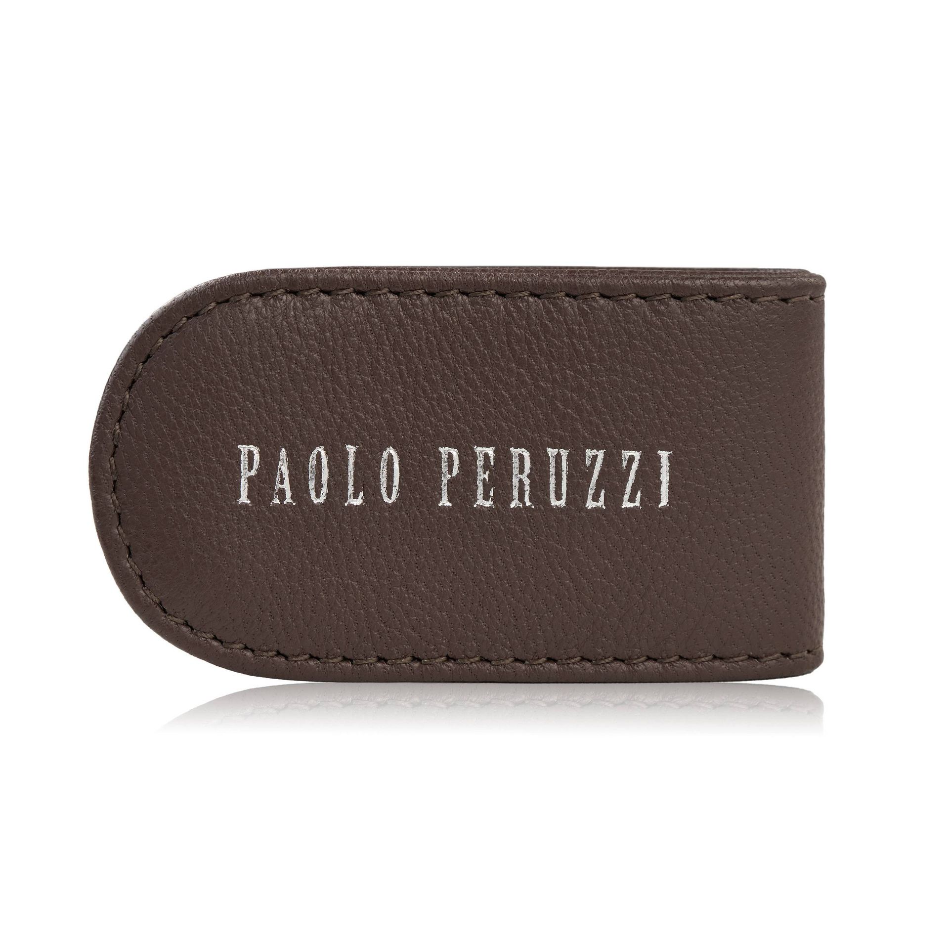 Klips na banknoty skórzany magnetyczny spinka elegancka brązowa Paolo Peruzzi KV-07-BR