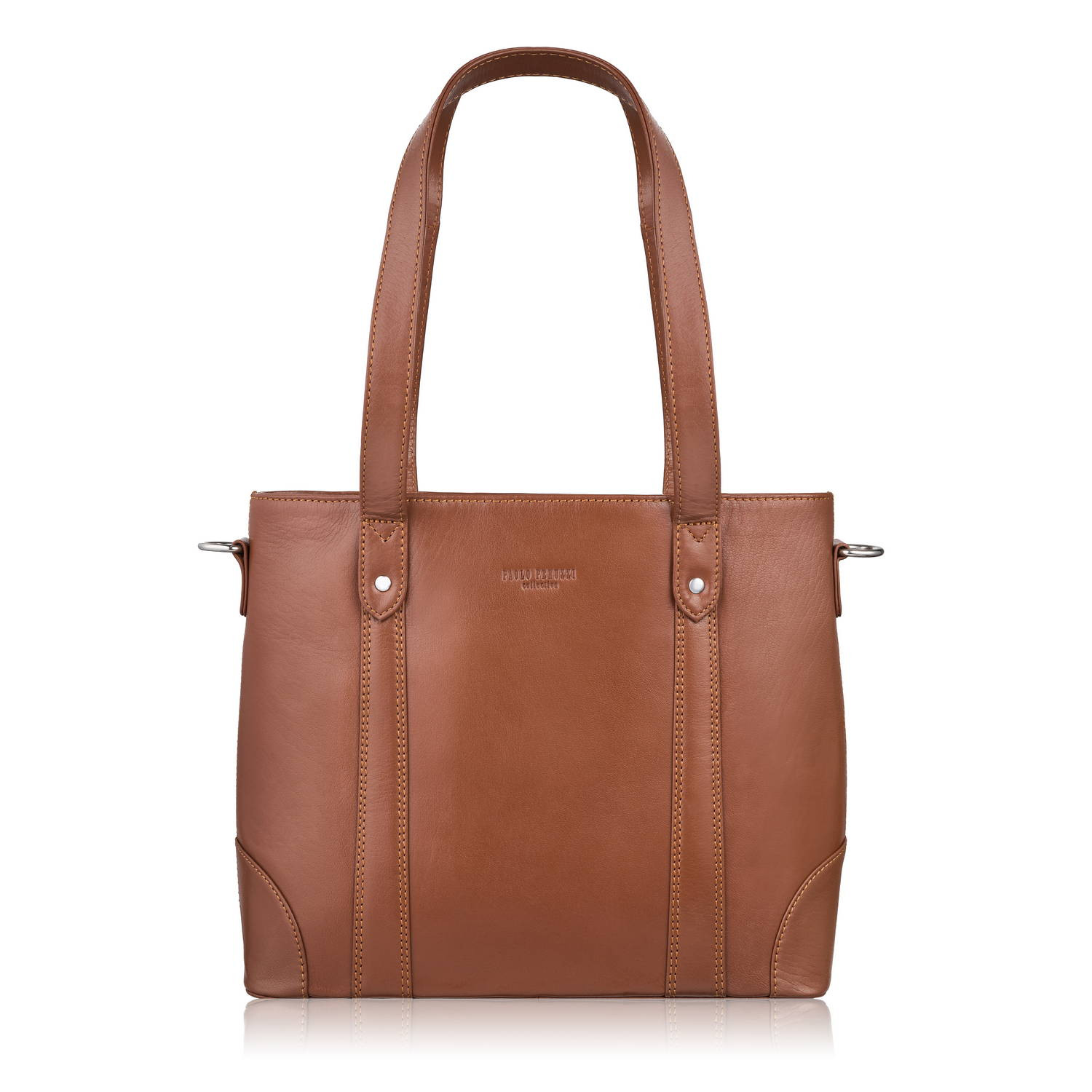 Torebka damska duża skórzana na ramię shopper bag koniakowa na zakupy pojemna Paolo Peruzzi T-41-CG