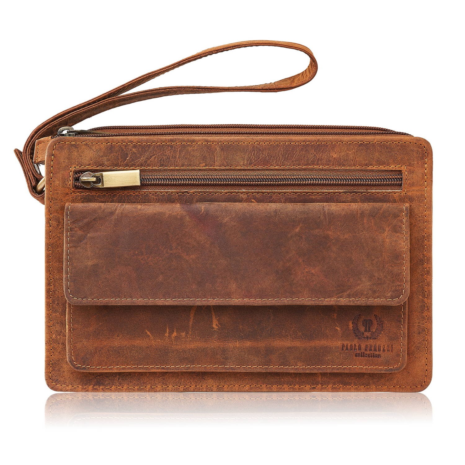 Saszetka męska skórzana do ręki brązowa vintage Paolo Peruzzi T-26-HBR