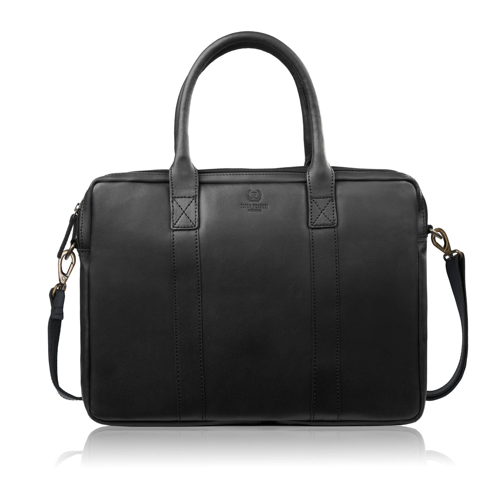 Torba męska na ramię skórzana na dokumenty A4 na laptopa czarna elegancka Paolo Peruzzi IM-05-BL