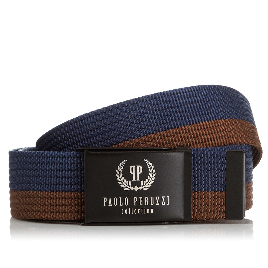 Pasek męski parciany 105 cm do jeansów granatowo-brązowy pasek parciany z klamrą zaciskową Paolo Peruzzi PW-11-105