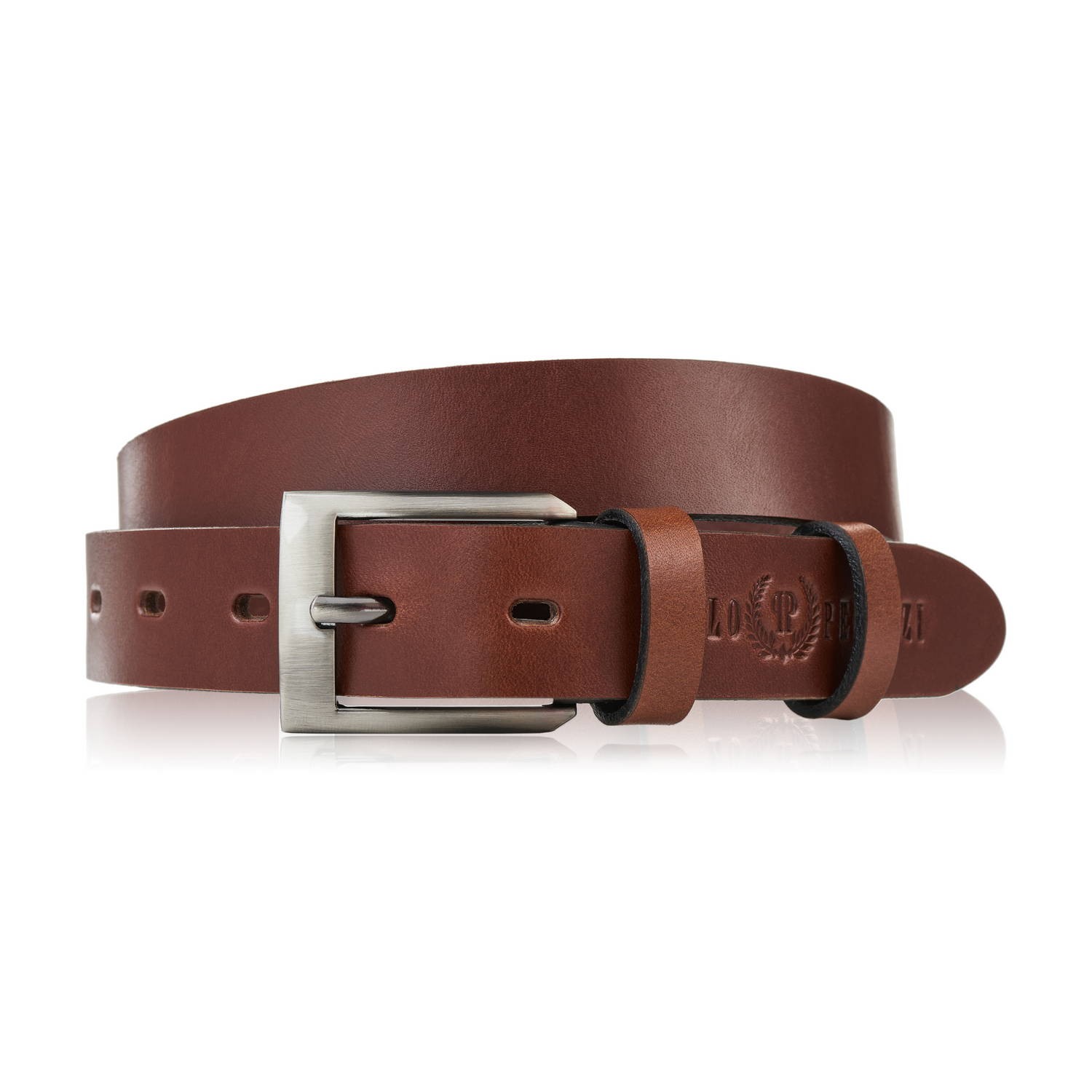Pasek męski skórzany 120 cm z klasyczną klamrą elegancki koniakowy Paolo Peruzzi pasek męski do garnituru premium PG-09-CG-120