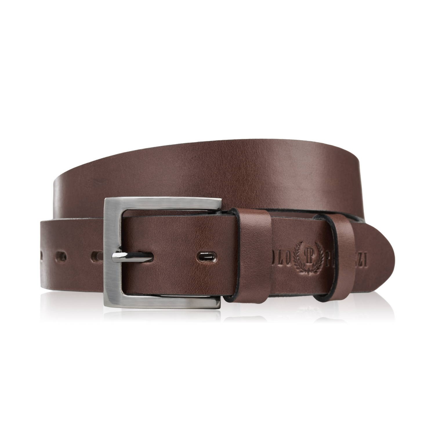 Pasek męski skórzany 110 cm premium z klasyczną klamrą elegancki Paolo Peruzzi pasek męski brązowy PG-10-BR-110