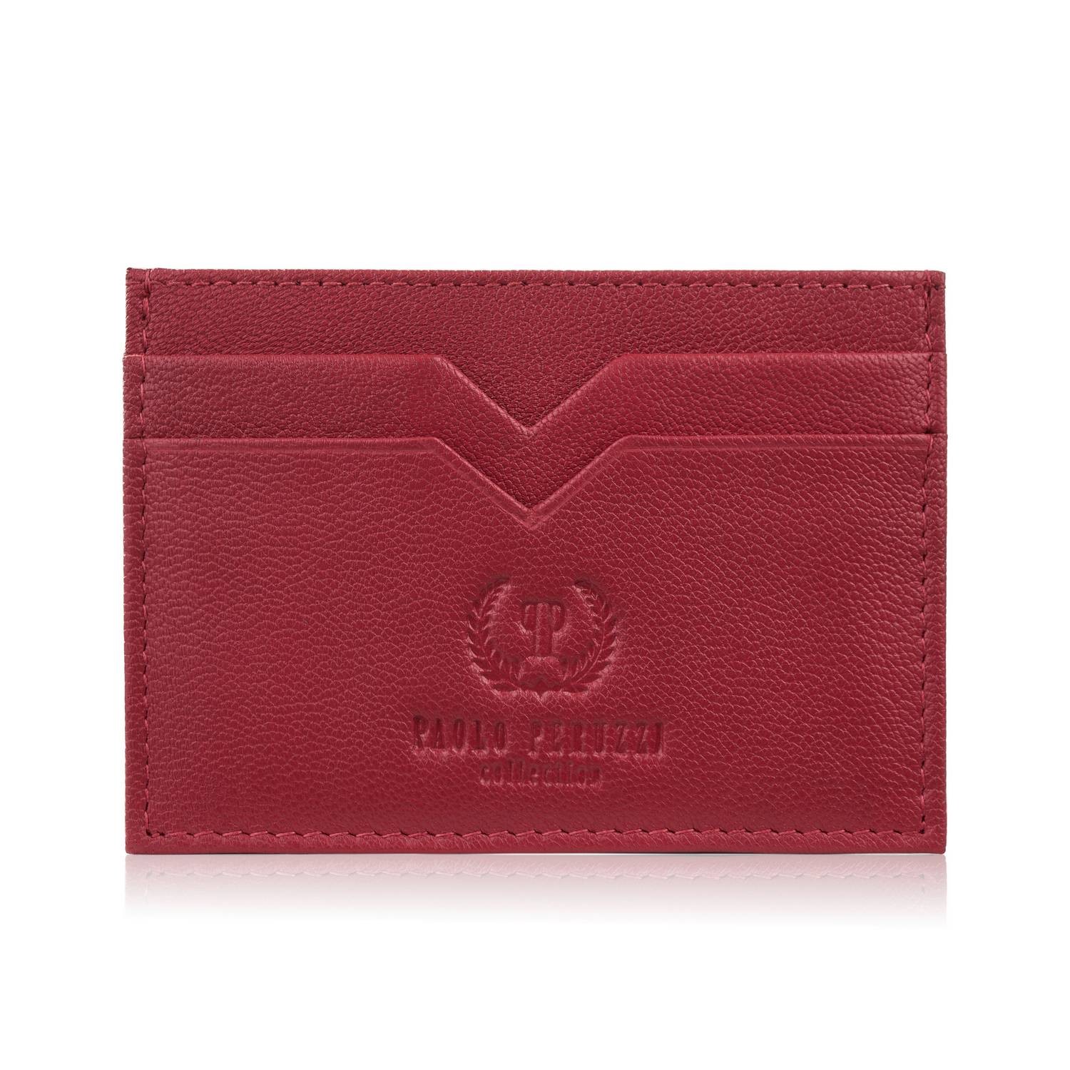 Etui na karty i wizytówki skórzane minimalistyczne praktyczne etui czerwone Paolo Peruzzi T-150-RD