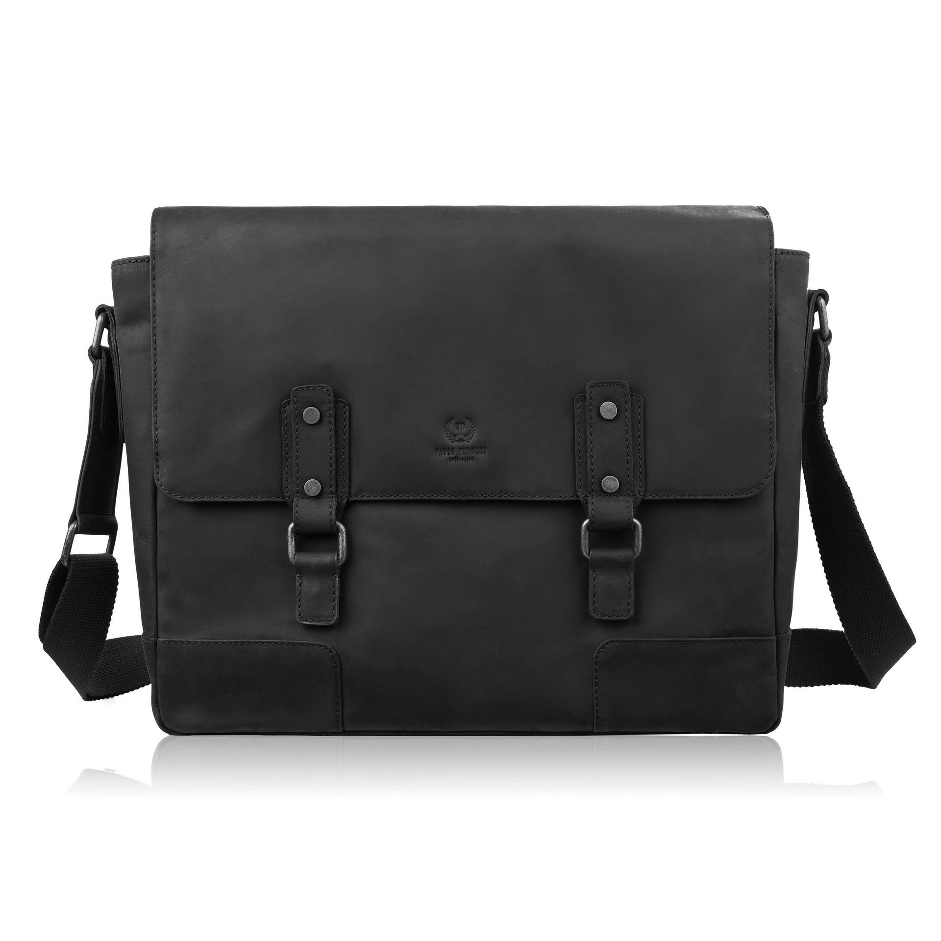 Torba skórzana męska na ramię na laptopa czarna vintage Paolo Peruzzi SL-09-BL