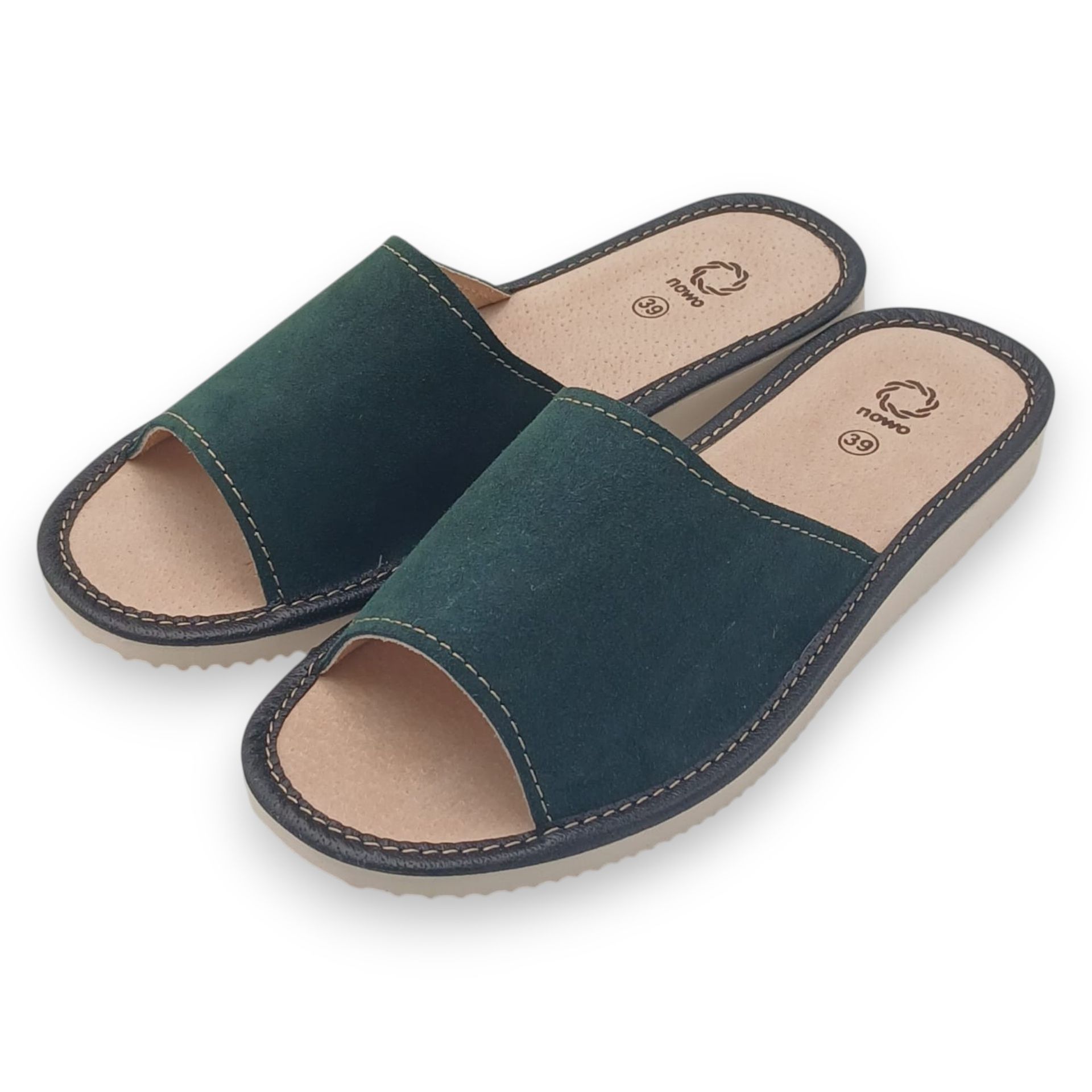 Kapcie domowe damskie R.39 premium klapki skóra naturalna zamsz wygodne KD-19-GRE-39