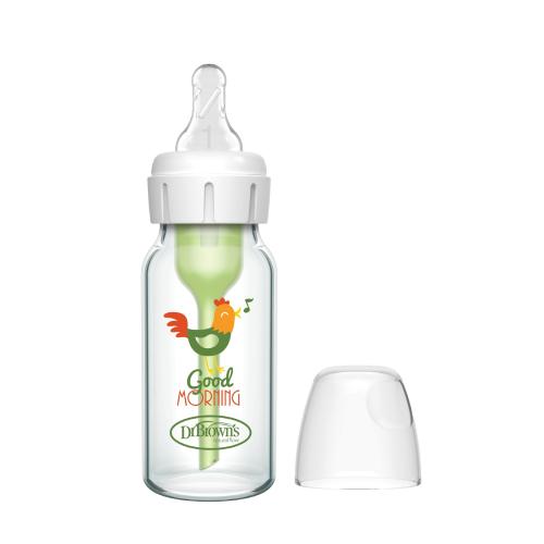 Dr Brown's Butelka antykolkowa Options+ szklana, wąska szyjka, dla noworodków Kogut 120ml