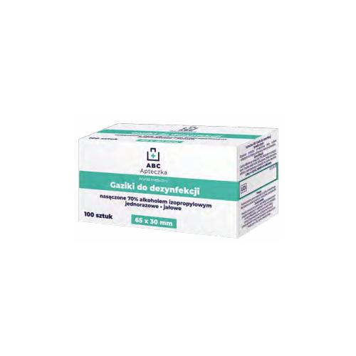 Apteczka ABC Gaziki do dezynfekcji jednorazowe, jałowe nasączone alkoholem izopropylowym 65 x 30 mm, 100 szt.