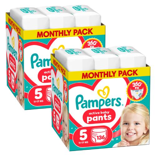 Zestaw Pampers Active Baby Pants 5 Pieluchomajtki dla dzieci, 2 x 136 szt.