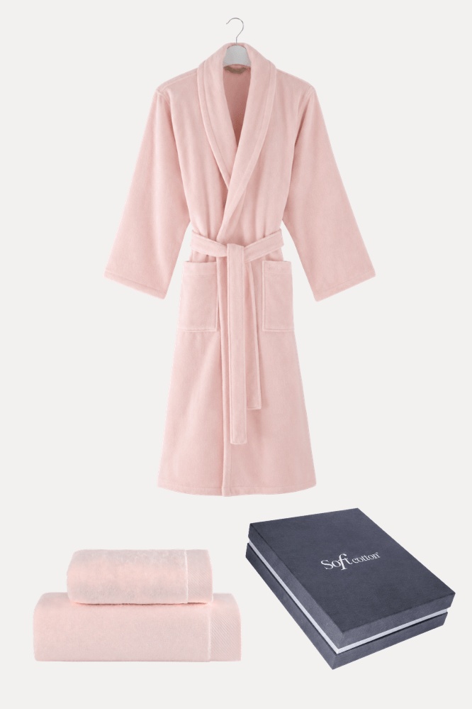 Unisex szlafrok MICRO COTTON + ręczniki + pudełko L Proszkowa