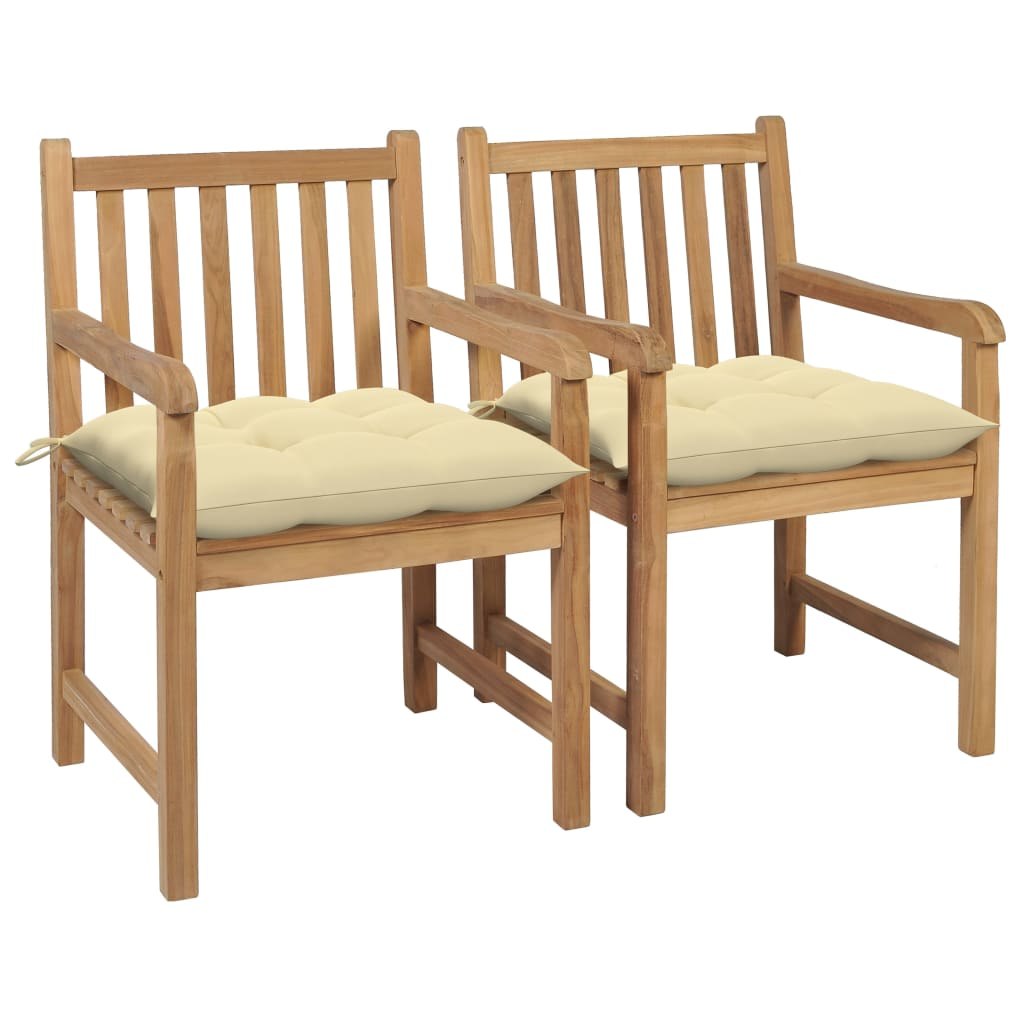 VidaXL Krzesła ogrodowe, 2 szt., kremowe poduszki, lite drewno tekowe