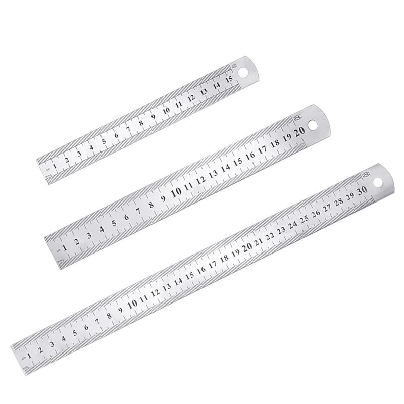 Zestaw 3 precyzyjnych linijek ze stali nierdzewnej, zestaw metalowych linijek prostych, 15 cm (6 cali), 20 cm (8 cali), 30 cm (12 cali), linijka ze st