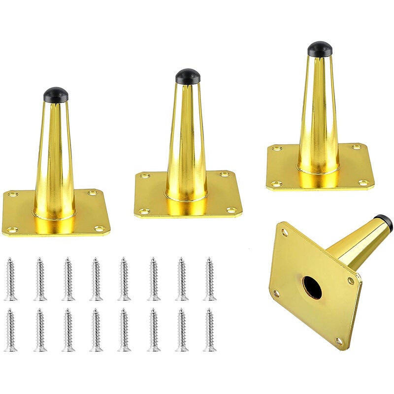 4x Złote nogi meblowe - 10 cm stożkowe żelazne nóżki podporowe do szafy, stołu i łóżka