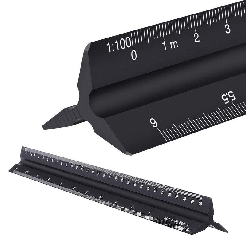 Trójkątna aluminiowa linijka architektoniczna, metryczna 1:20, 1:25, 1:50, 1:75, 1:100, 1:125, standardowa ok. 30,5 cm, dla architektów i studentów