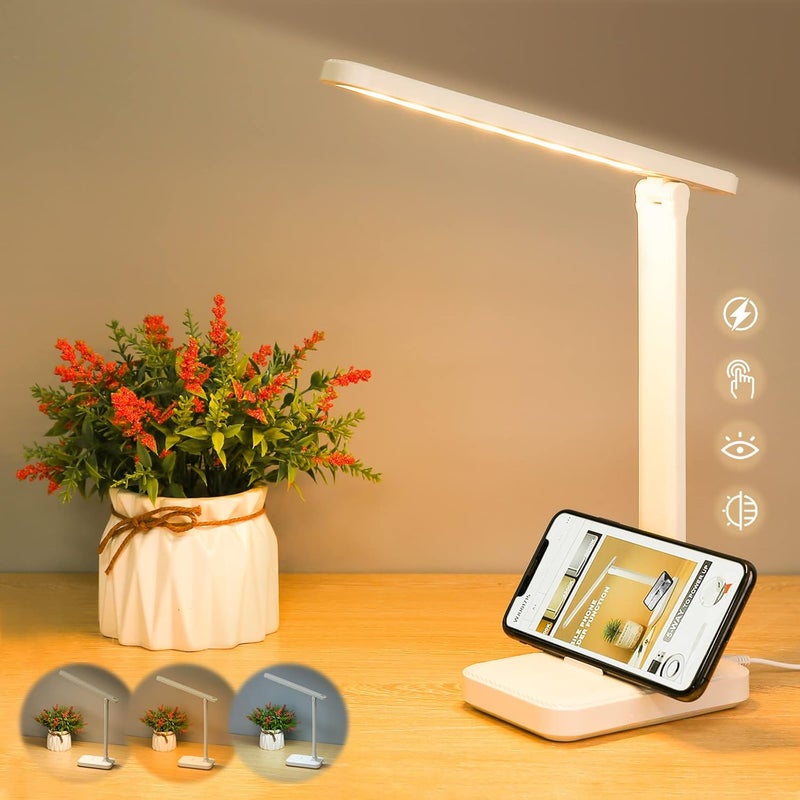Lampka biurkowa LED, lampka do czytania dotykowa, 3 tryby kolorów, ściemnialna, składana lampka nocna, ładowana przez USB