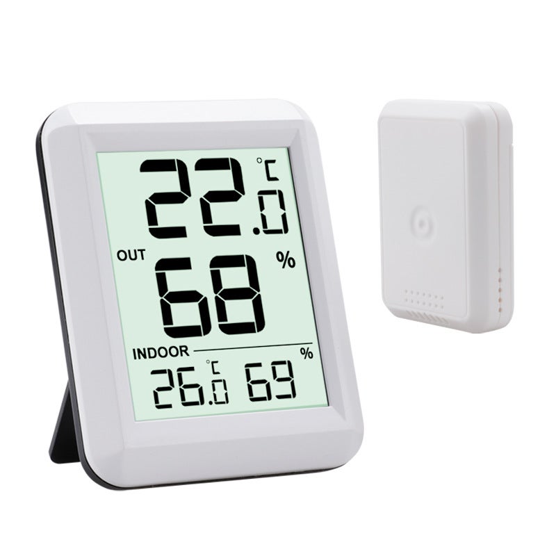 Termometry wewnętrzne i zewnętrzne, biały ekran LCD, z bezprzewodowym nadajnikiem, monitorem temperatury i wilgotności